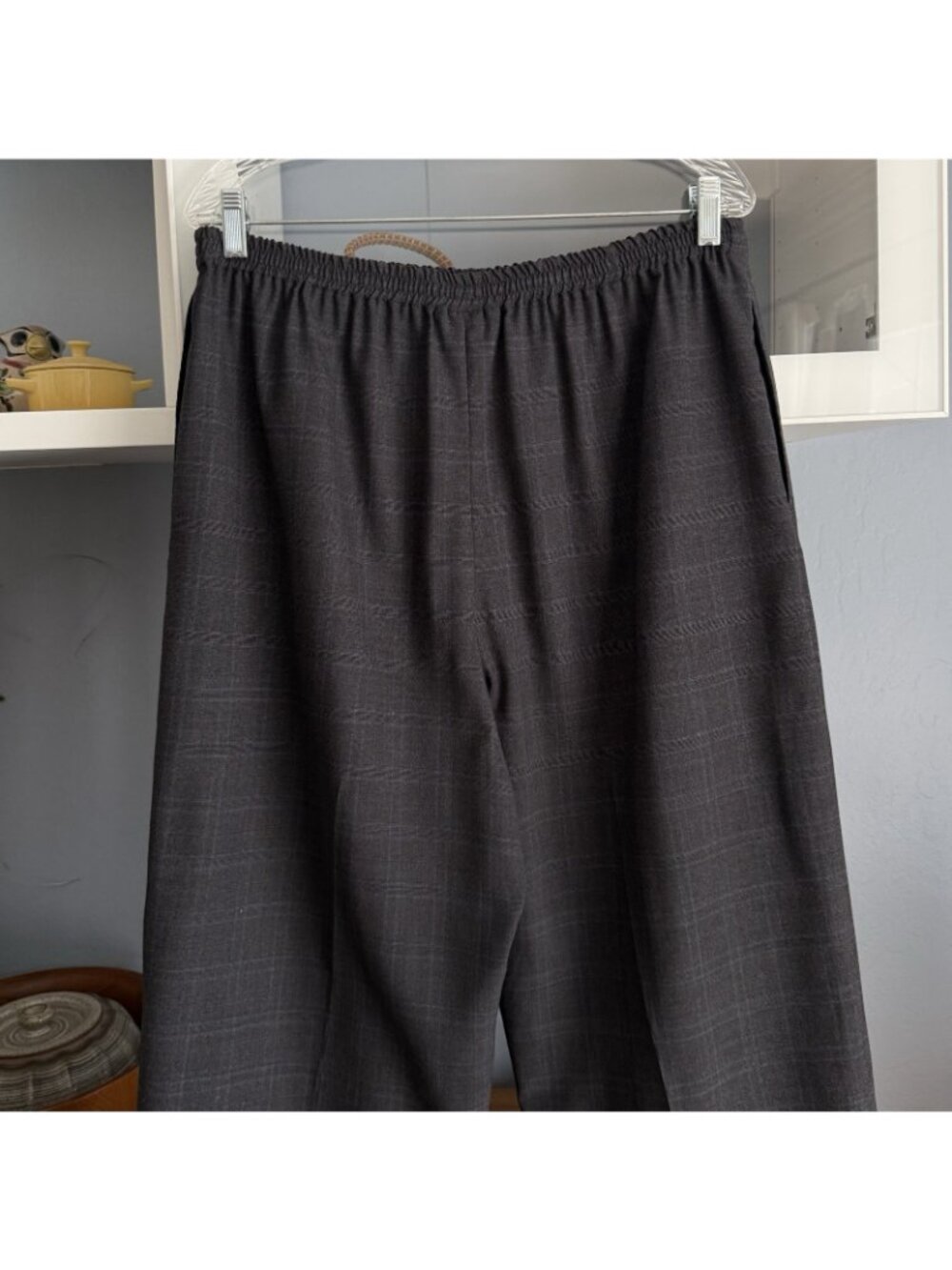 Eskandar Plaid Gray/Blue Wool Cashmere Pull On Trouser Pants Lagenlook Pockets - Picture 4 of 7